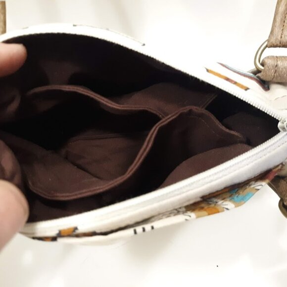 New Vinyl Double handle Shoulder Satchel Bag Purse Brown Aqua Southwestern print - Picture 11 of 12